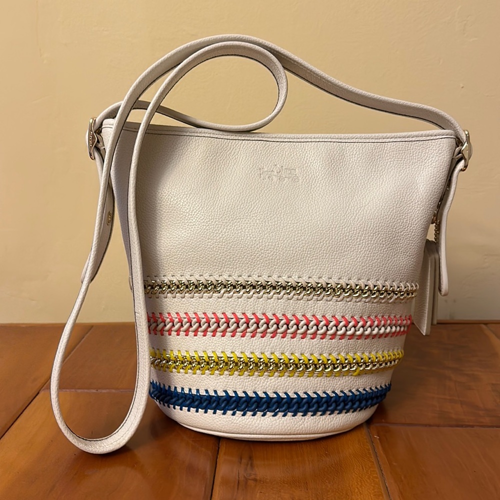 Coach White Whiplash Leather Neon Chain Inset Duffle Crossbody